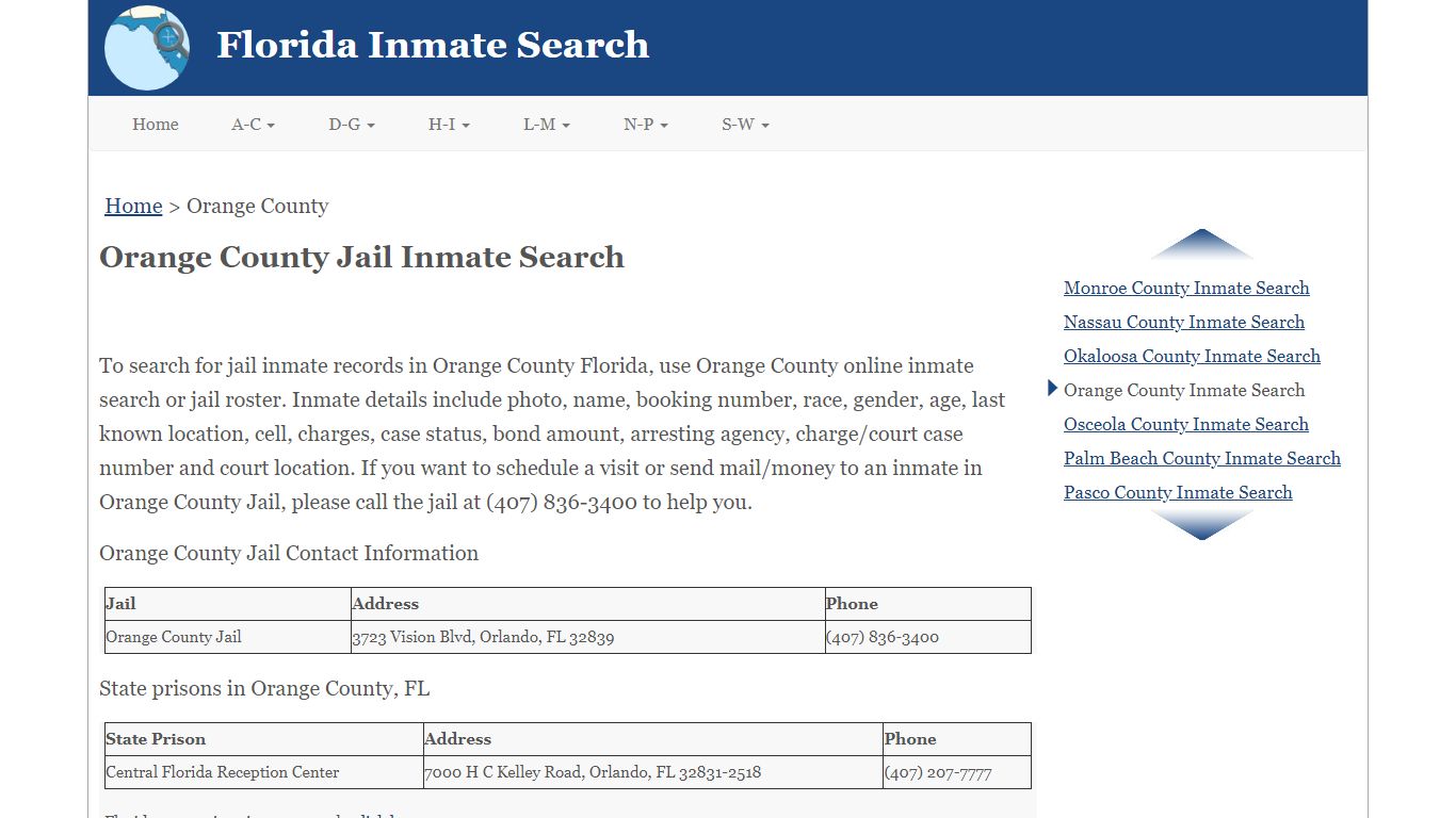 Orange County FL Jail Inmate Search